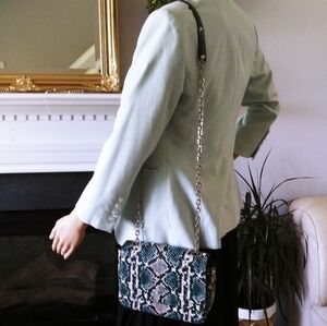 Crossbody mini bag snake‎ skin chain green silver